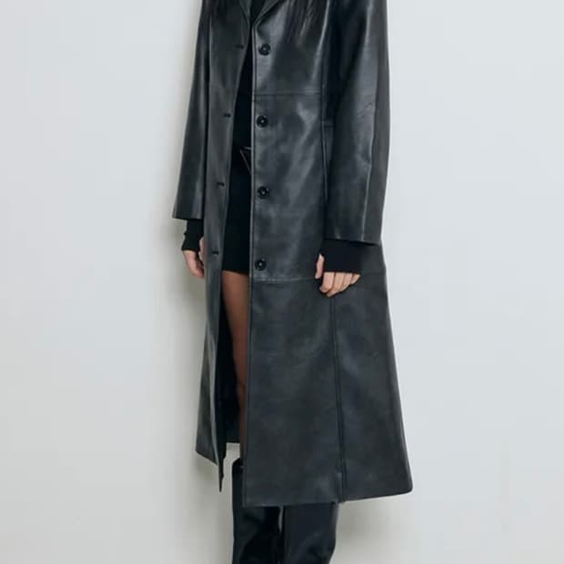 제이드 롱 레더 코트 (블랙) S