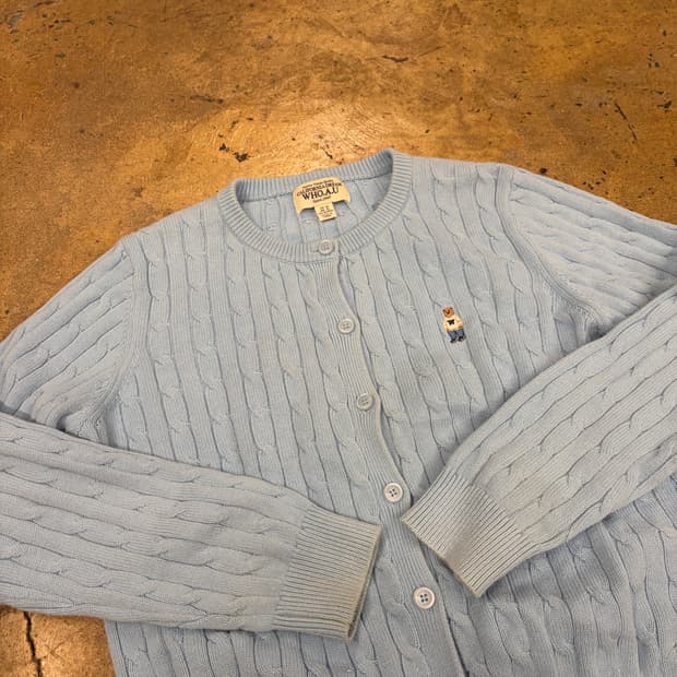 후아유 소라 하늘 꽈배기 니트 가디건 