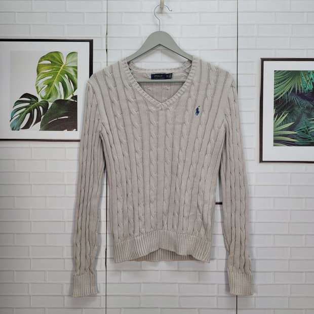 폴로랄프로렌 케이블 꽈배기 브이넥 긴팔 니트 스웨터 XS사이즈