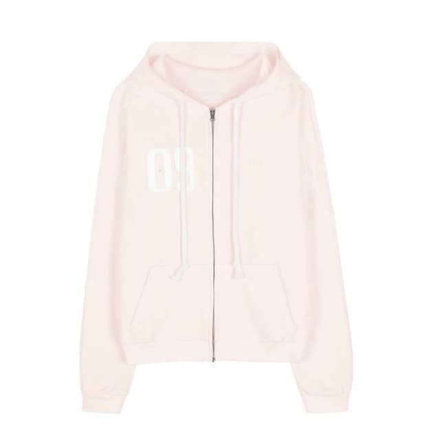 09 Numbering hooded zip-up, Pink
