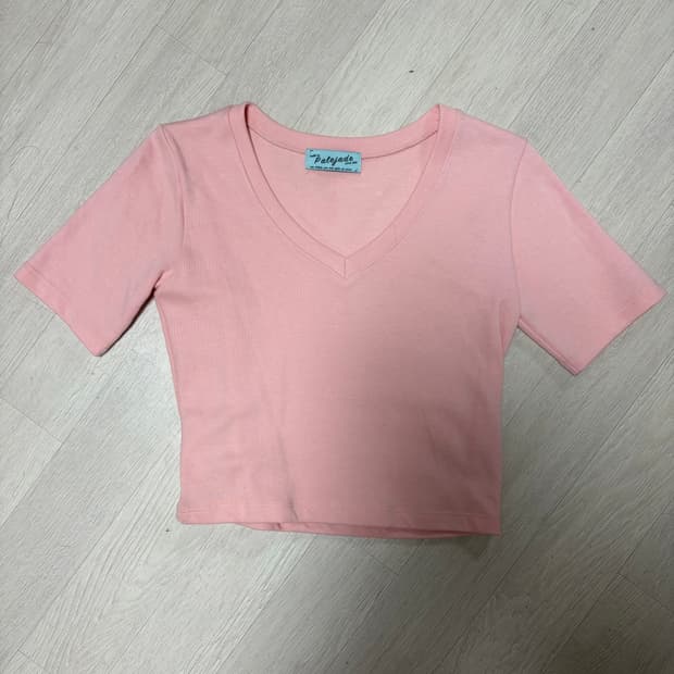 페일제이드 크롭 브이넥 반팔 핑크