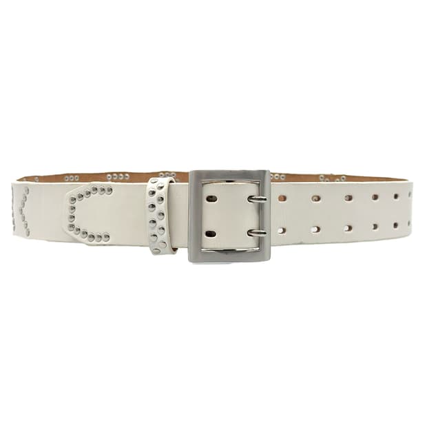  Studded White Leather Belt/ Os 
