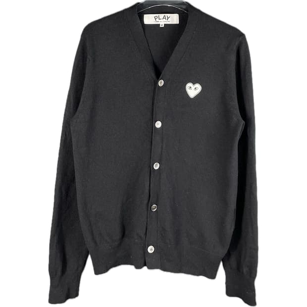 [L] 꼼데가르송 화이트 와펜 자수로고 울 가디건