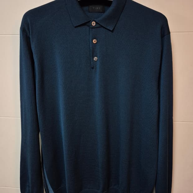 (100) 타임옴므 터콰이즈 울 카라 니트