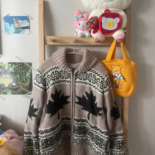 빈티지 베이지 노르딕 니트 집업 가디건