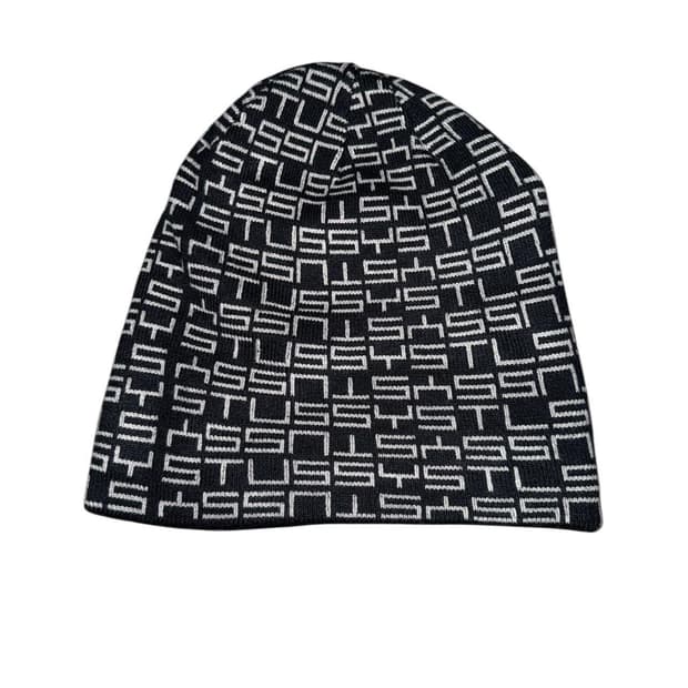 스투시 올오버 로고 니트 비니 블랙