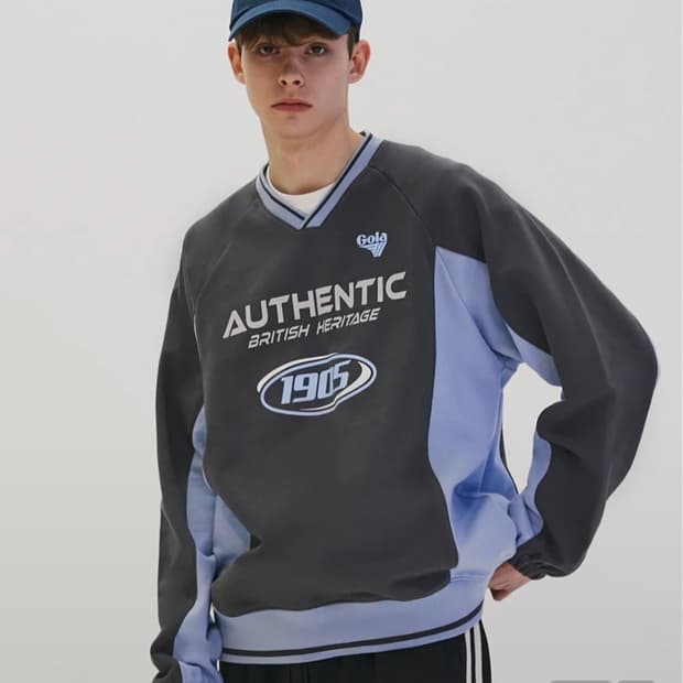 골라 컬러블럭 브이넥 스웻셔츠 남성 M