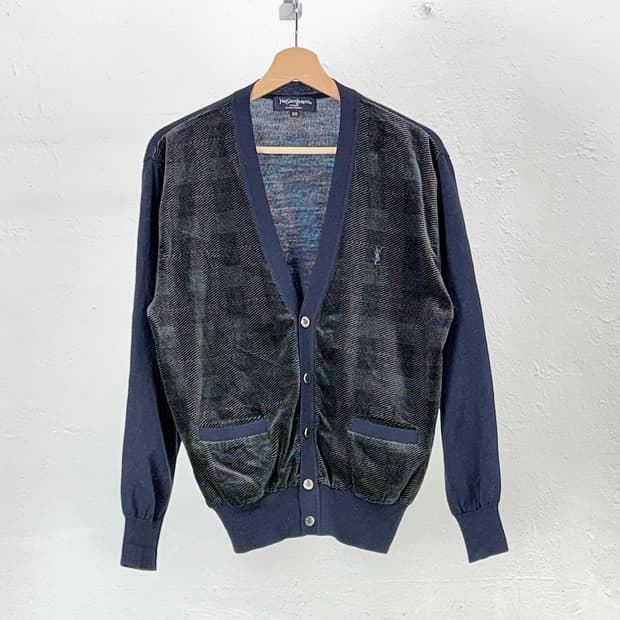 이브 생로랑 뿌르옴므 90s 네이비 벨벳 더블 포켓 니팅 가디건