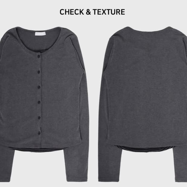 일체형 레이어드 가디건 - 긴팔티 단가라 라운드넥 차콜