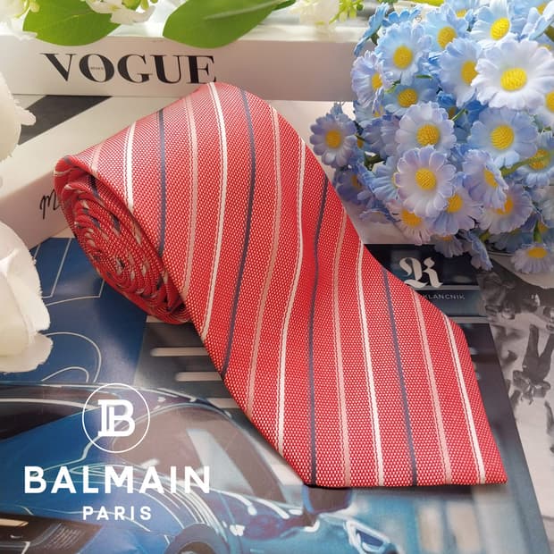 피에르 발망 실크 핑크 스트라이프 넥타이 8.9cm A등급 K1997
