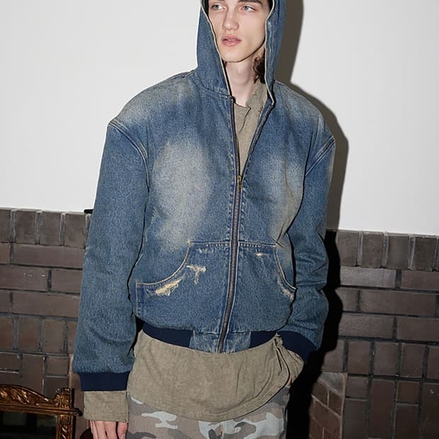 [FSG] distressed velvet hooded denim swe