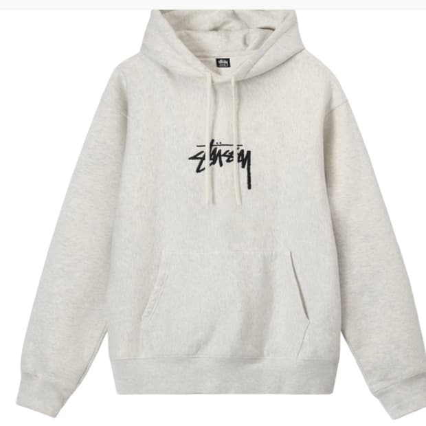 스투시 아플리케 애쉬 헤더 블랙 후드티