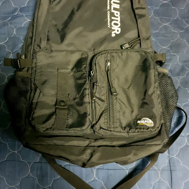 (단종매물) 스컬프터 멀티 더블포켓 나일론 스트릿 백팩 블랙