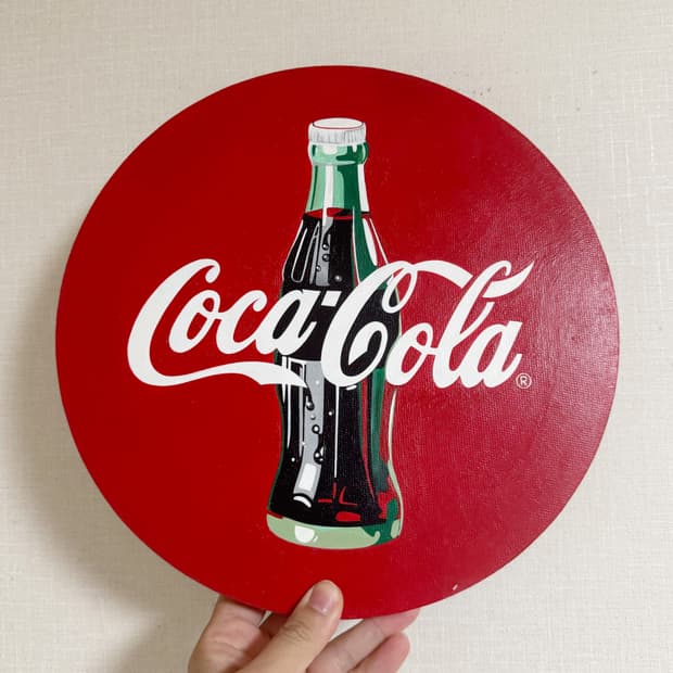 직접 그린 코카콜라 로고 캔버스 원형 액자 판넬 30cm