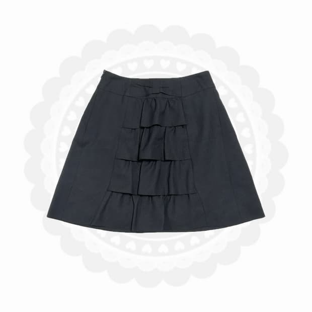 빈티지 긱시크 리본 프릴 미디 스커트