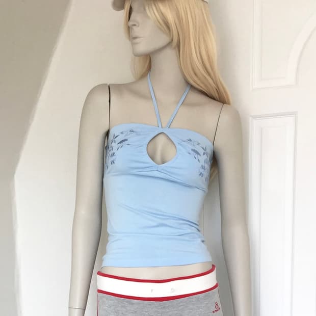 Guess Babyblue Embroidered Halter Top