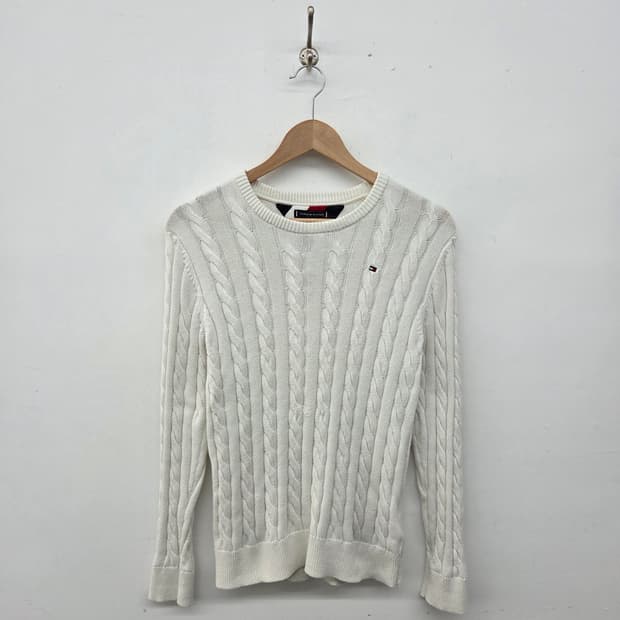 타미힐피거 화이트 케이블 니트 스웨터 여m