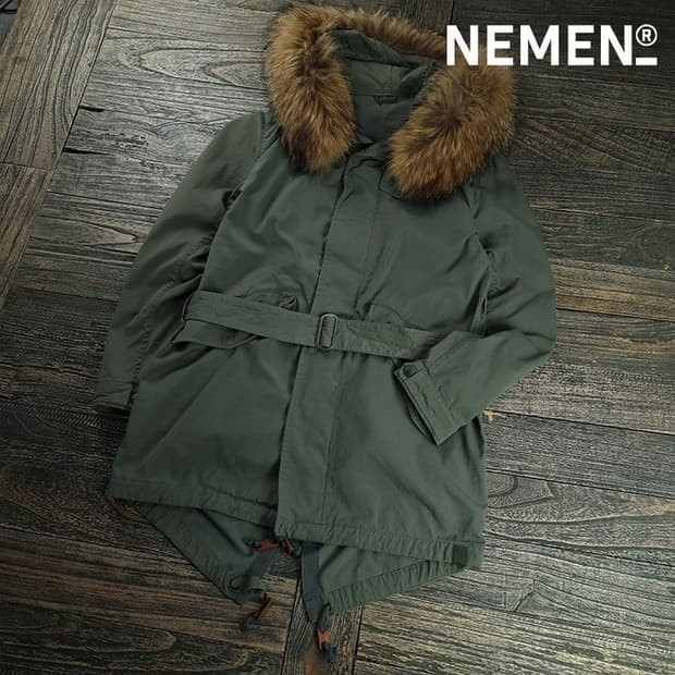 [네멘] 후드 퍼 벨티드 피쉐티일 파카 야상 카키 P01562