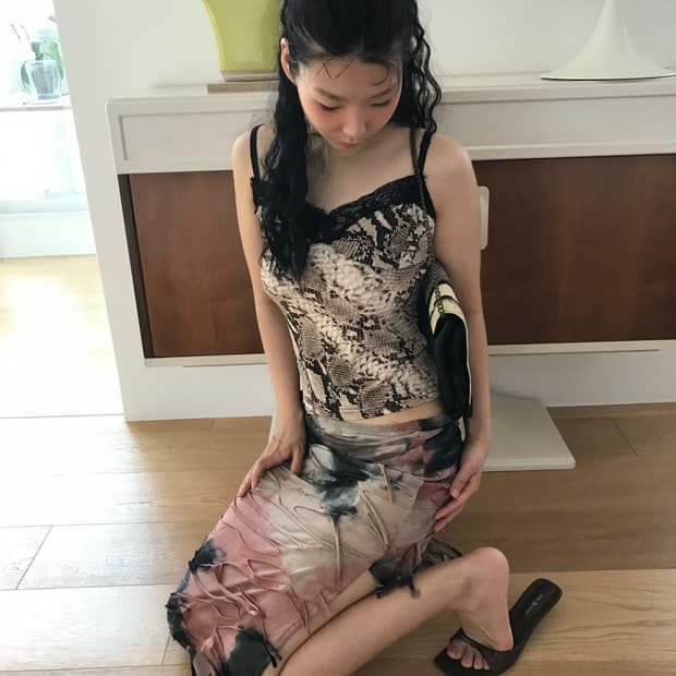 vintage snake pattern lace sleeveless
