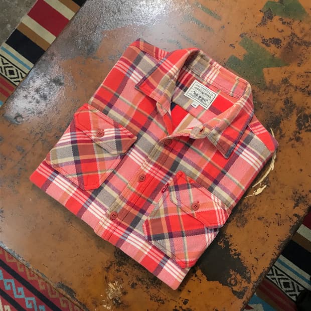 리바이스 투포켓 오렌지 마드라스 체크 코튼 셔츠 남성 102 여성 루즈피