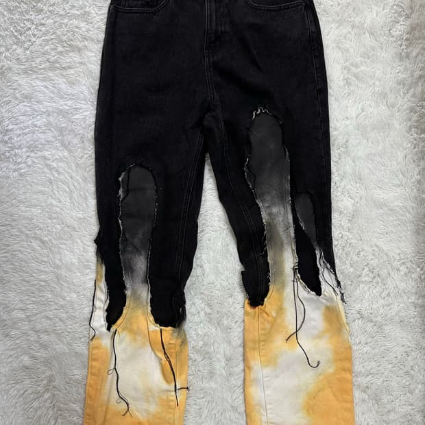 REGION 데미지 디테일 블랙 청바지 M