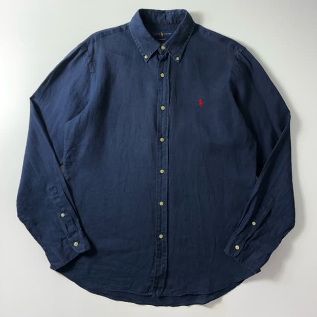 Polo  폴로 랄프로렌 신형 자수 린넨 네이비 셔츠 