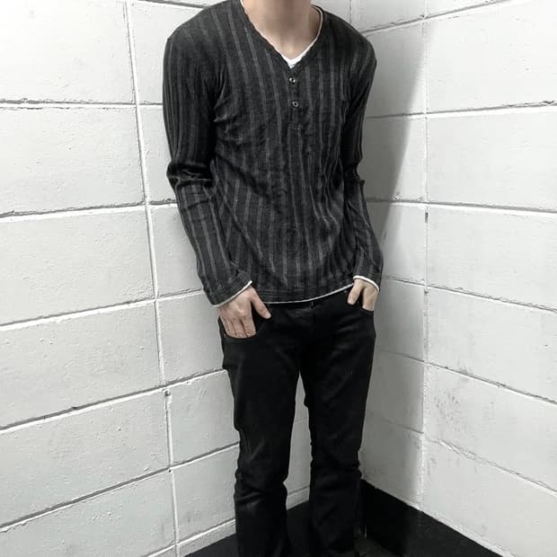stripe double snap neck longsleeve