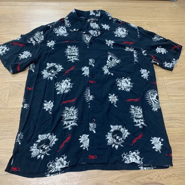 L)에드하디(Ed Hardy) 올오버 타투 그래픽 반팔 오픈칼라 셔츠