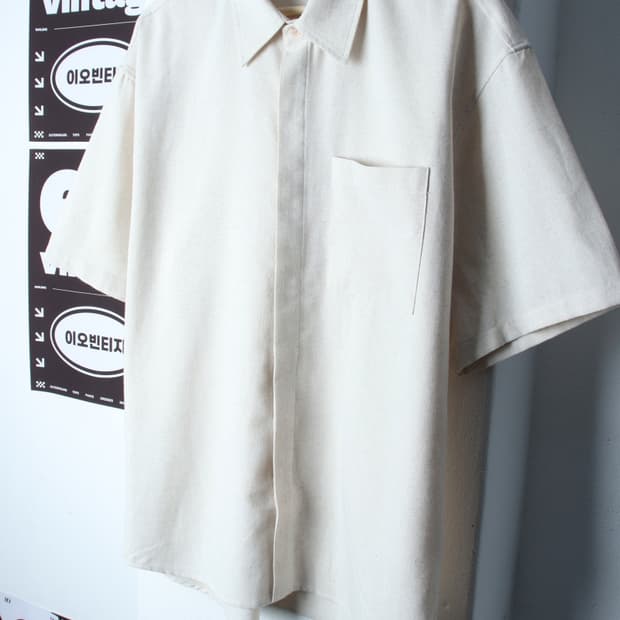 (M-XL) 드로우핏 반팔 카라 티셔츠 셔츠 남방 아이보리-H35409