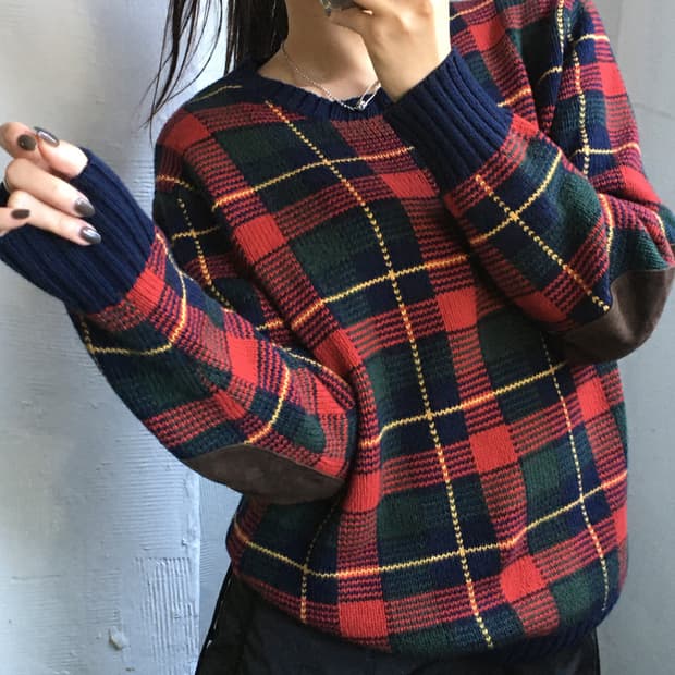 Polo 폴로 랄프로렌 블랙와치패턴 캐시미어혼용 라운드넥 니트