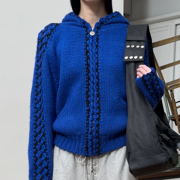 오픈와이와이 스티치 니트 후드 집업