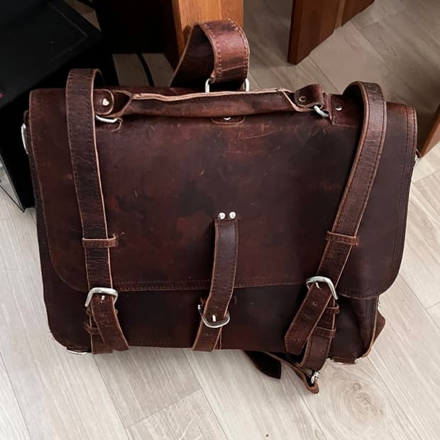 AtopHandcraft 빈티지 가죽 노트북 백팩 브리프케이스