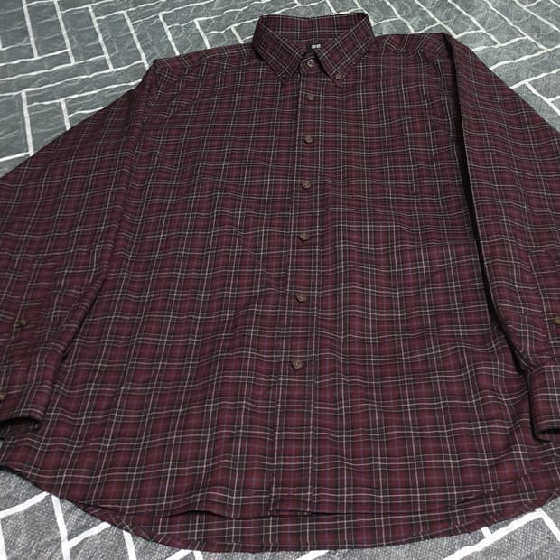 유니클로 체크셔츠 버건디 (M)
