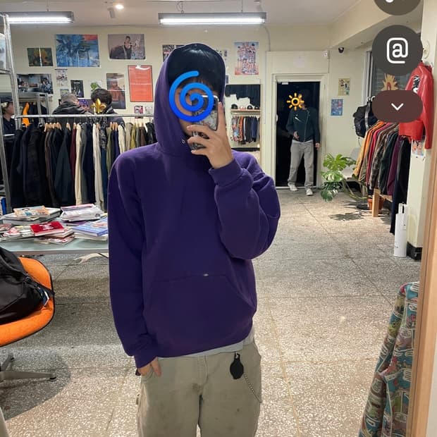 빈티지 러셀 에슬레틱 퍼플 후드티 후디 L