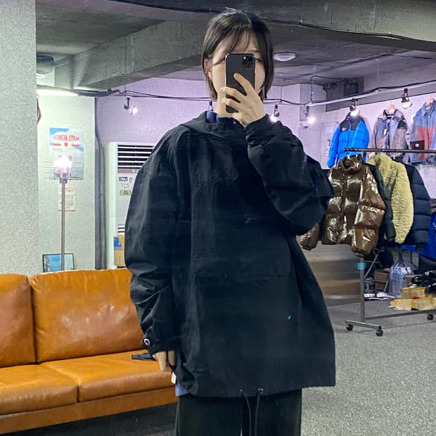 챔피온 자수로고 풀오버 블랙 후드 아노락 B3930