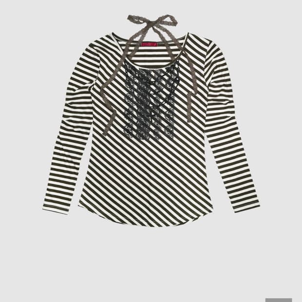 인앤양 레이스 홀터 탑 카키 스트라이프 