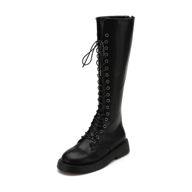 [솔트앤초콜릿] 레이스업 워커 롱부츠 블랙