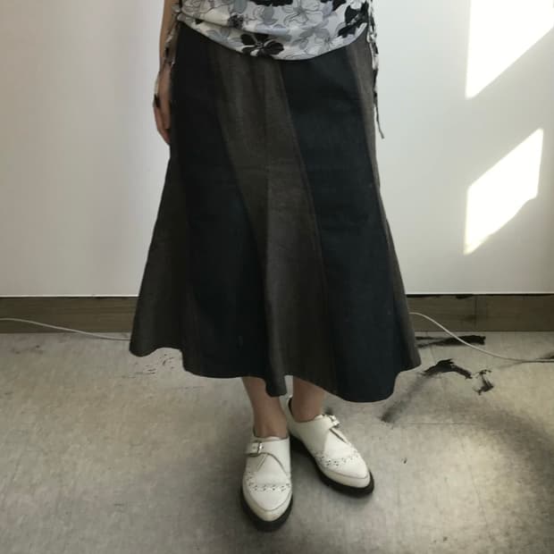 빈티지 배색 데님 스커트