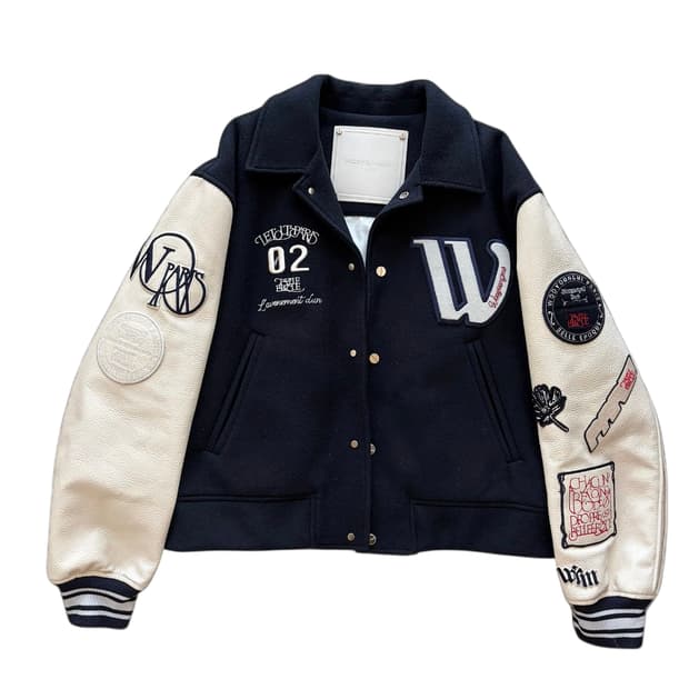 [정품] 우영미 22FW 멀티 패치 바시티 자켓 (Navy) 105