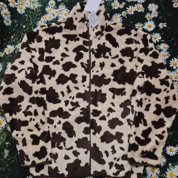 일본 카우 젖소 희귀 패턴 플리스 후리스 자켓 m 새상품
