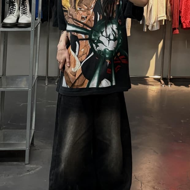 빈티지 드래곤볼 Z손오공 복각 블랙 반팔티 A3693