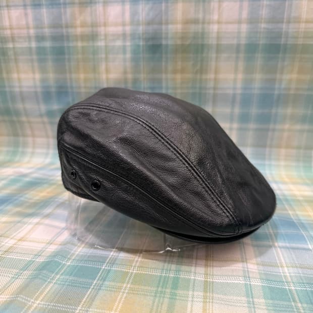 Black Real Leather Hunting Cap