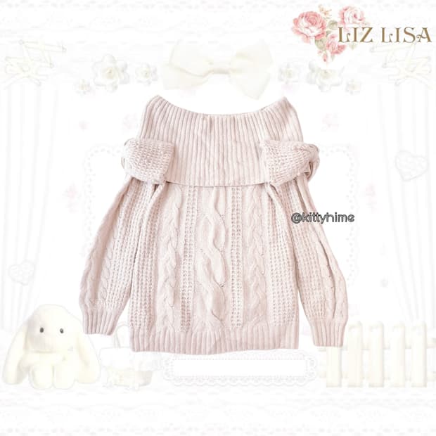 Liz lisa 리즈리사 히메갸루 빅리본 오프숄더 진주 니트 리즈리사니트