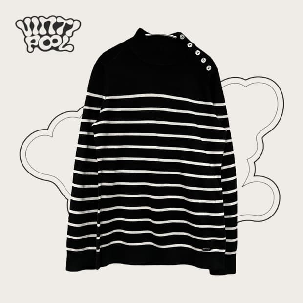 캘빈클라인 하이넥 단추 단가라 니트 S 블랙