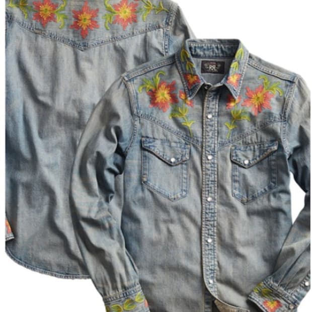 RRL 임브로이드 웨스턴 데님 셔츠 M