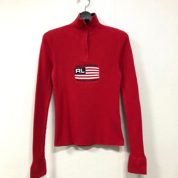 폴로진스 여성 딱붙핏 성조기 반집업 니트 _ 레드 M (크리스마스룩)
