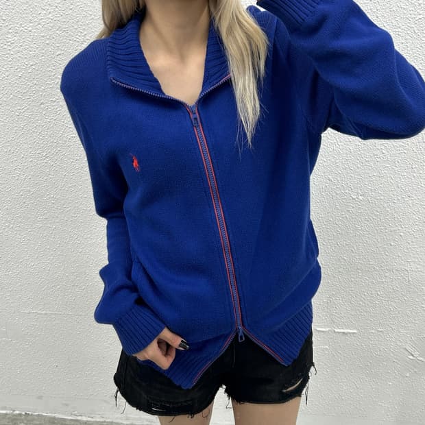 폴로 랄프로렌 오렌지포니 비비드블루 투웨이 니트집업 M