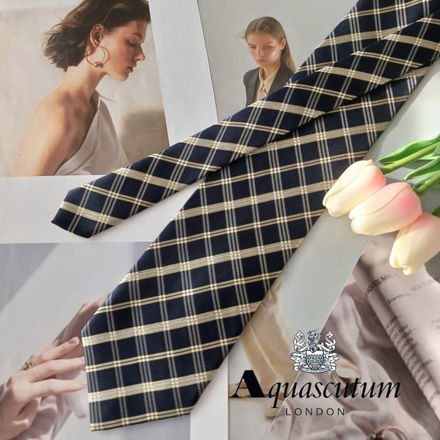 아쿠아스큐텀 실크 클래식 체크 넥타이 9.4cm A+등급 A18866
