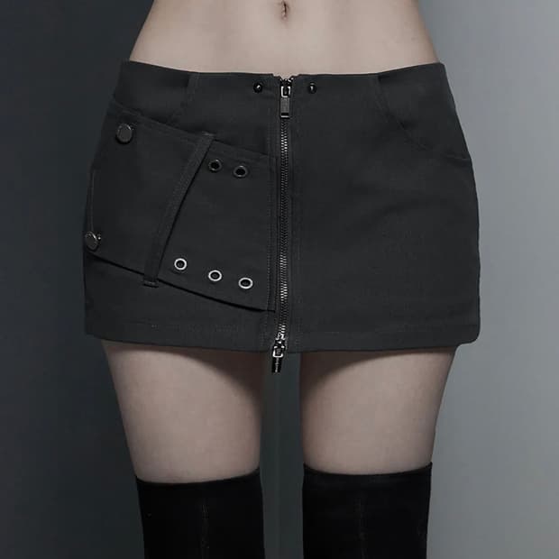 에트오소메 Front Zip Belt Detail Mini Skirt