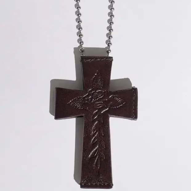 스컬프터 에드하디 크로스 레더 스트랩 월렛 브라운